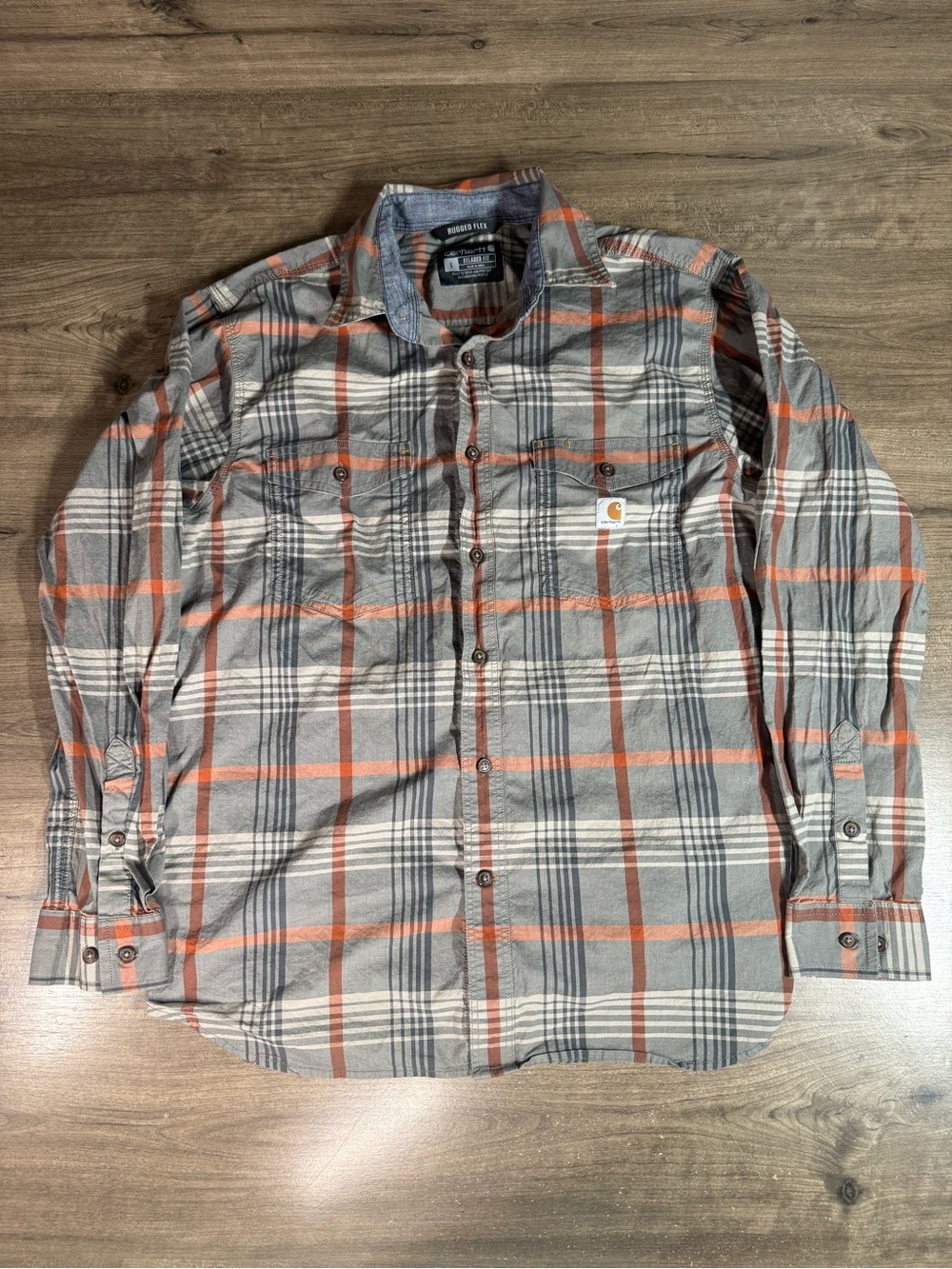 Carhartt Rugged Flex Relaxed Fit Mens Button Down Long Sleeve Plaid Shirt Large